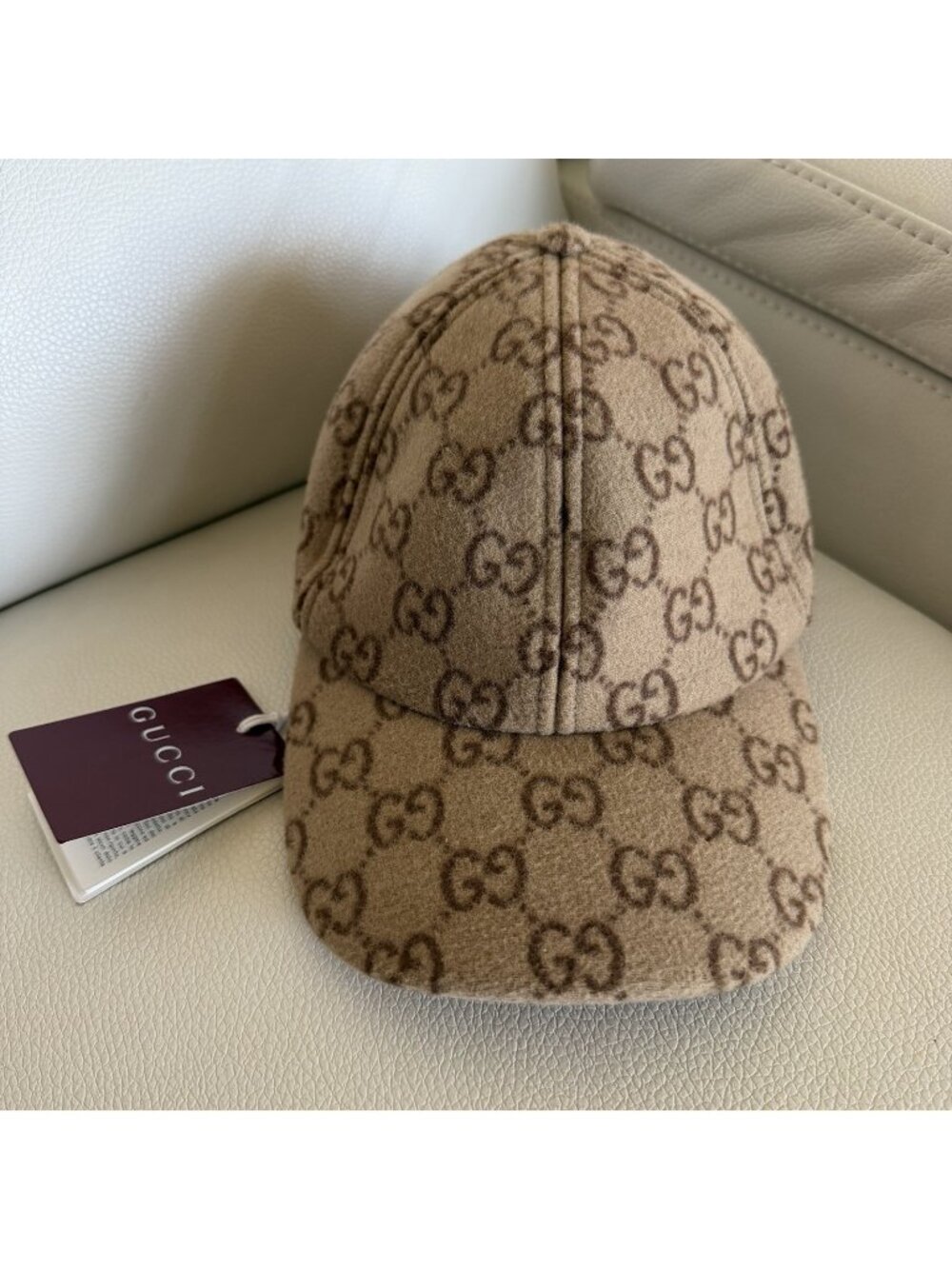 NWT GUCCI Light Brown GG Baseball Hat Cap 100% Authentic Sz S Logo